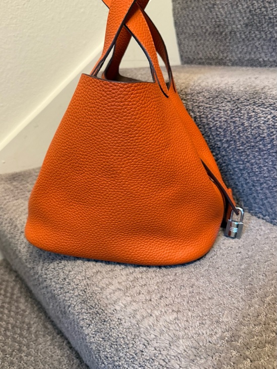 Claudette Handbags - Compact Orange Pebbled Leather Mini Tote